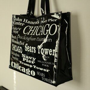 Chicago Landmark Vinyl Tote Bag, Shopping Bag, Souvenir Tote, Black and White